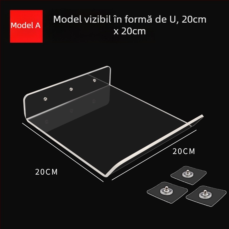 Raft de depozitare din acril fără găuri, montaj pe perete, transparent, 1 nivel, montaj cu adeziv, stil modern minimalist