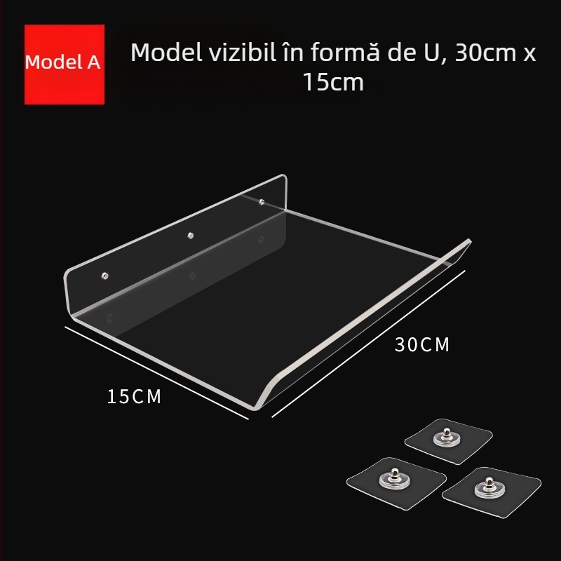 Raft de depozitare din acril fără găuri, montaj pe perete, transparent, 1 nivel, montaj cu adeziv, stil modern minimalist