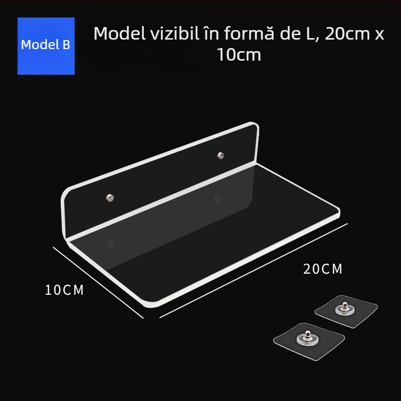 Raft de depozitare din acril fără găuri, montaj pe perete, transparent, 1 nivel, montaj cu adeziv, stil modern minimalist