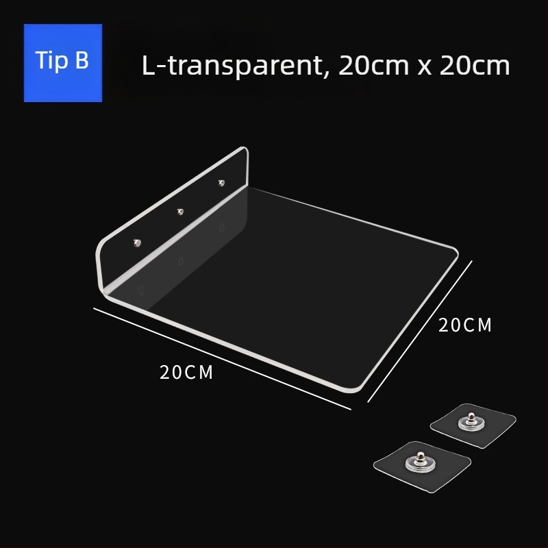 Raft de depozitare din acril fără găuri, montaj pe perete, transparent, 1 nivel, montaj cu adeziv, stil modern minimalist