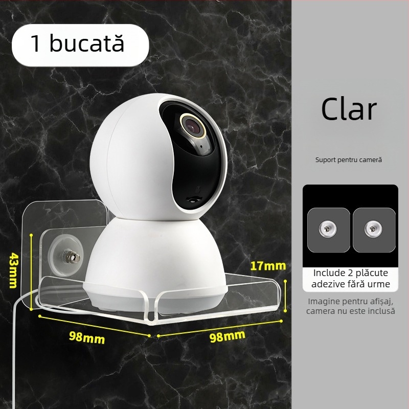 Raft de depozitare din acril fără găuri, montaj pe perete, transparent, 1 nivel, montaj cu adeziv, stil modern minimalist