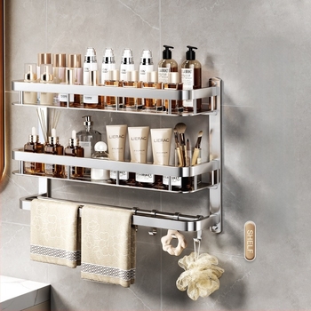 Raft de depozitare pentru baie montat pe perete, oțel inoxidabil, finisaj lucios, 1–3 niveluri, stil modern minimalist, Aochler model 000