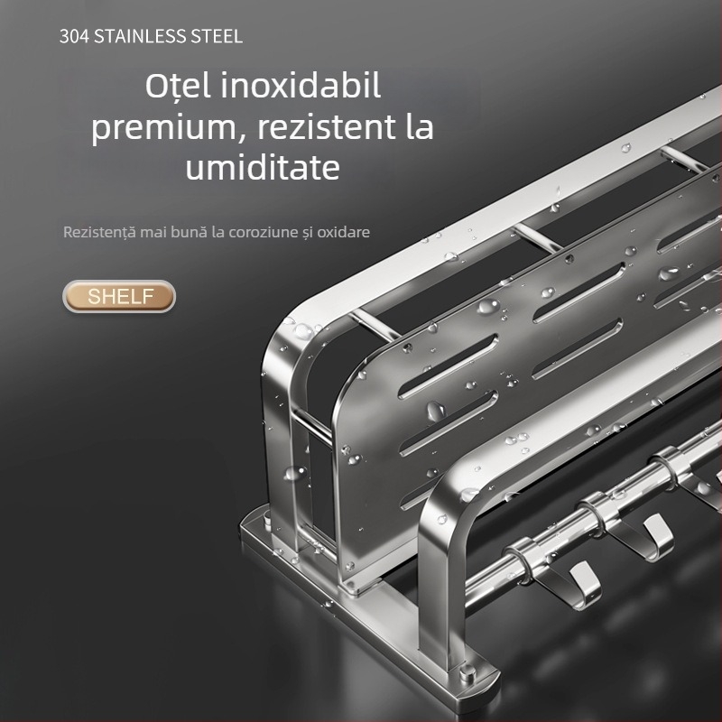 Raft de depozitare pentru baie montat pe perete, oțel inoxidabil, finisaj lucios, 1–3 niveluri, stil modern minimalist, Aochler model 000