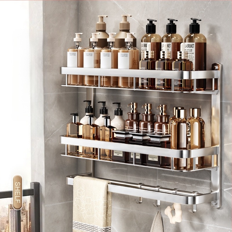 Raft de depozitare pentru baie montat pe perete, oțel inoxidabil, finisaj lucios, 1–3 niveluri, stil modern minimalist, Aochler model 000