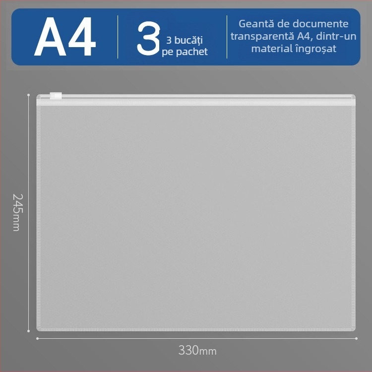 Sacoșă transparentă de documente din PP cu fermoar, impermeabilă, pentru documente imobiliare
