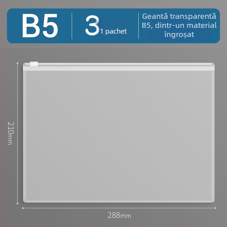 Sacoșă transparentă de documente din PP cu fermoar, impermeabilă, pentru documente imobiliare