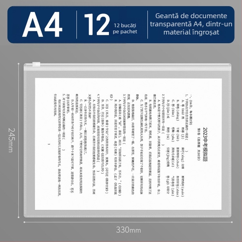 Sacoșă transparentă de documente din PP cu fermoar, impermeabilă, pentru documente imobiliare