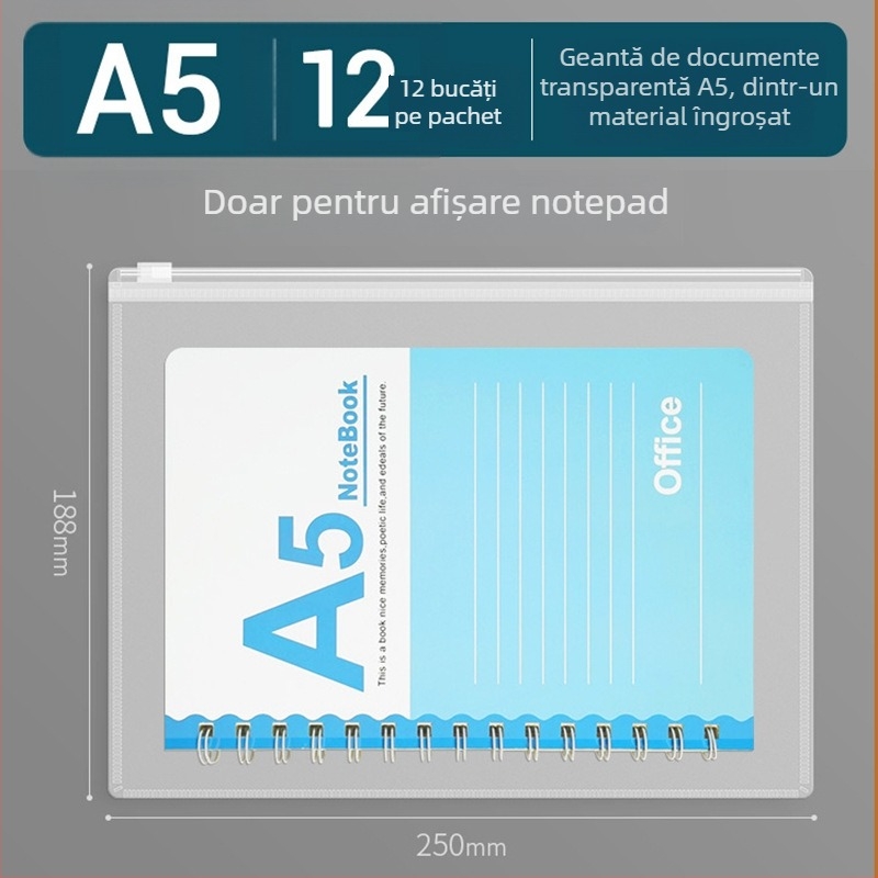 Sacoșă transparentă de documente din PP cu fermoar, impermeabilă, pentru documente imobiliare