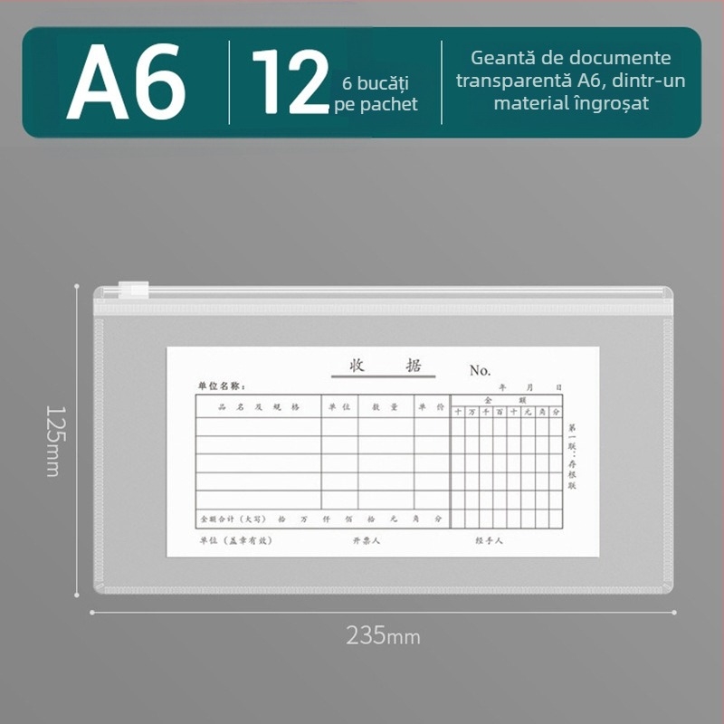 Sacoșă transparentă de documente din PP cu fermoar, impermeabilă, pentru documente imobiliare