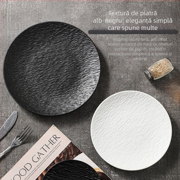Farfurie plată din ceramică, stil japonez, rotundă, compatibilă cu microundele, posibilitatea imprimării logo-ului
