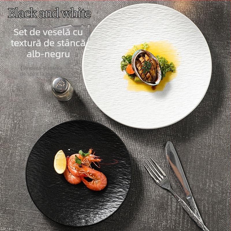 Farfurie plată din ceramică, stil japonez, rotundă, compatibilă cu microundele, posibilitatea imprimării logo-ului