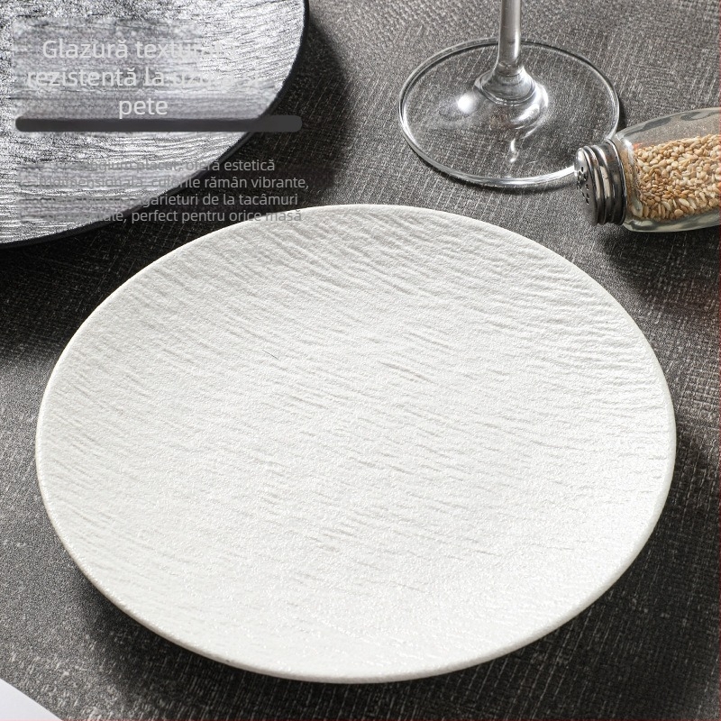 Farfurie plată din ceramică, stil japonez, rotundă, compatibilă cu microundele, posibilitatea imprimării logo-ului