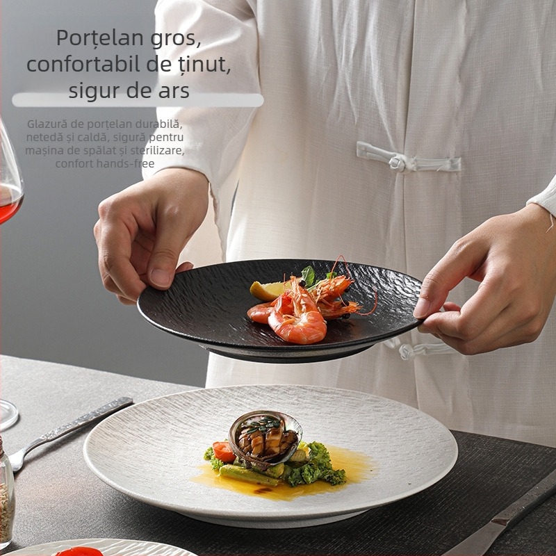 Farfurie plată din ceramică, stil japonez, rotundă, compatibilă cu microundele, posibilitatea imprimării logo-ului