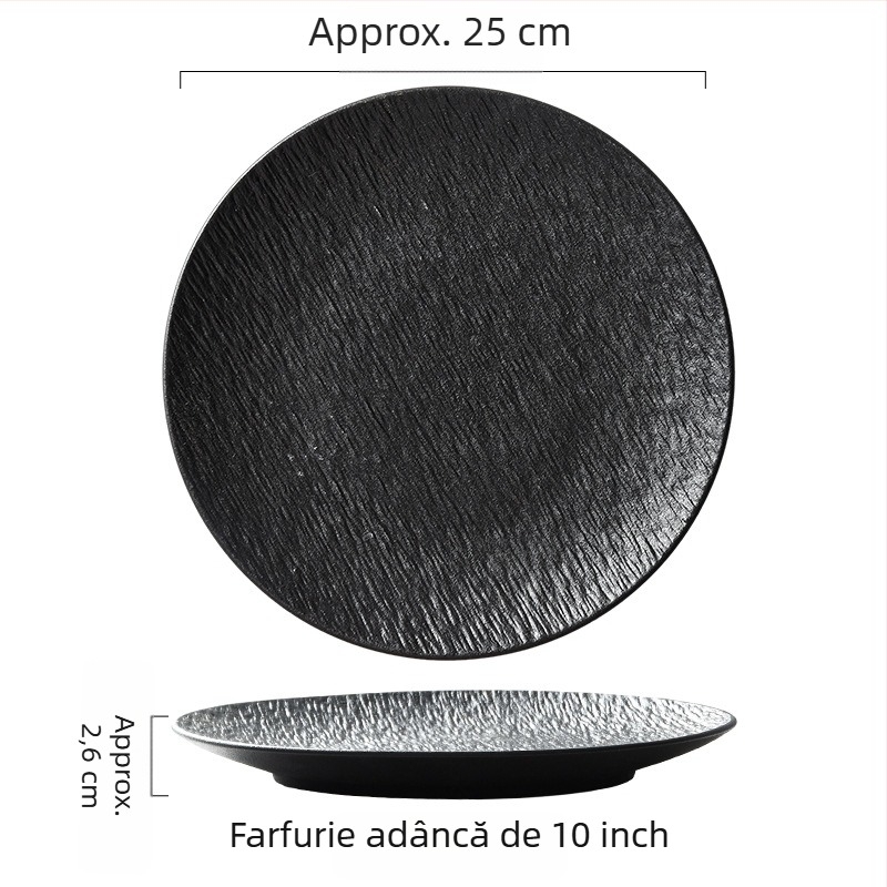 Farfurie plată din ceramică, stil japonez, rotundă, compatibilă cu microundele, posibilitatea imprimării logo-ului