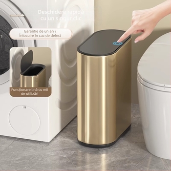 Puting coș de gunoi din oțel inoxidabil, 7L, oval, pentru baie, cu capac apăsat, utilizare casnică