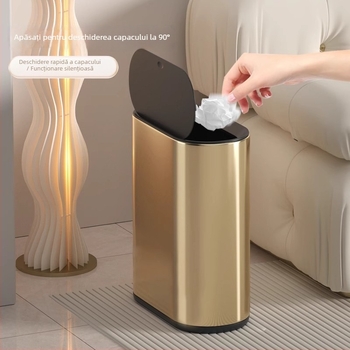 Puting coș de gunoi din oțel inoxidabil, 7L, oval, pentru baie, cu capac apăsat, utilizare casnică