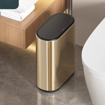 Puting coș de gunoi din oțel inoxidabil, 7L, oval, pentru baie, cu capac apăsat, utilizare casnică