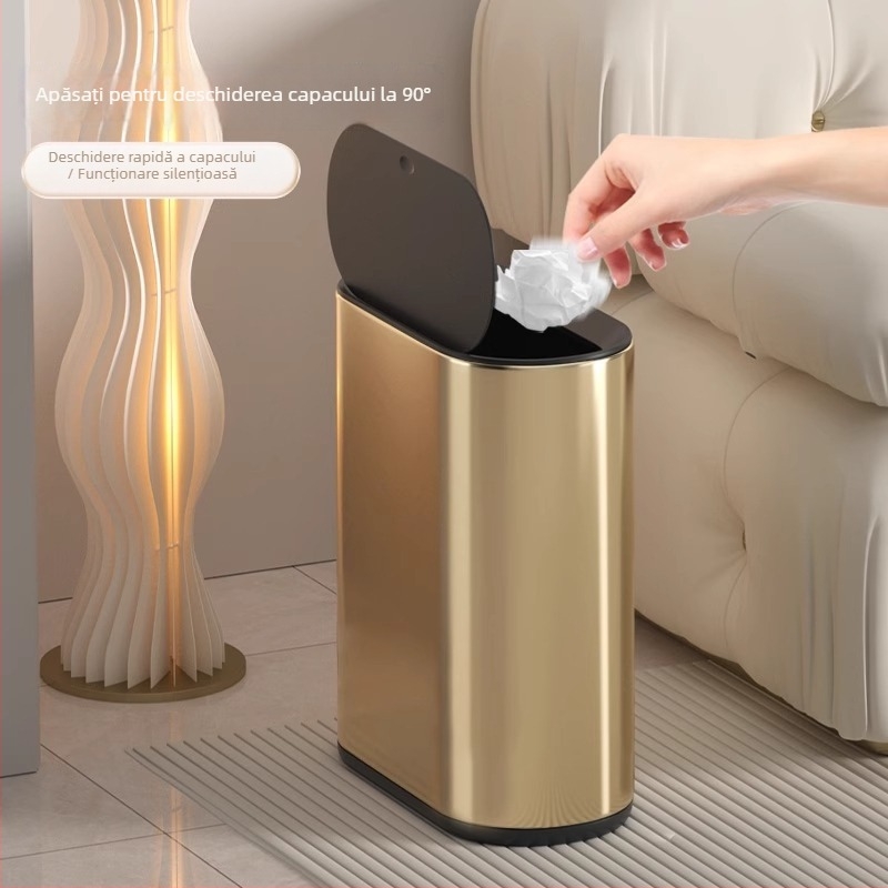 Puting coș de gunoi din oțel inoxidabil, 7L, oval, pentru baie, cu capac apăsat, utilizare casnică