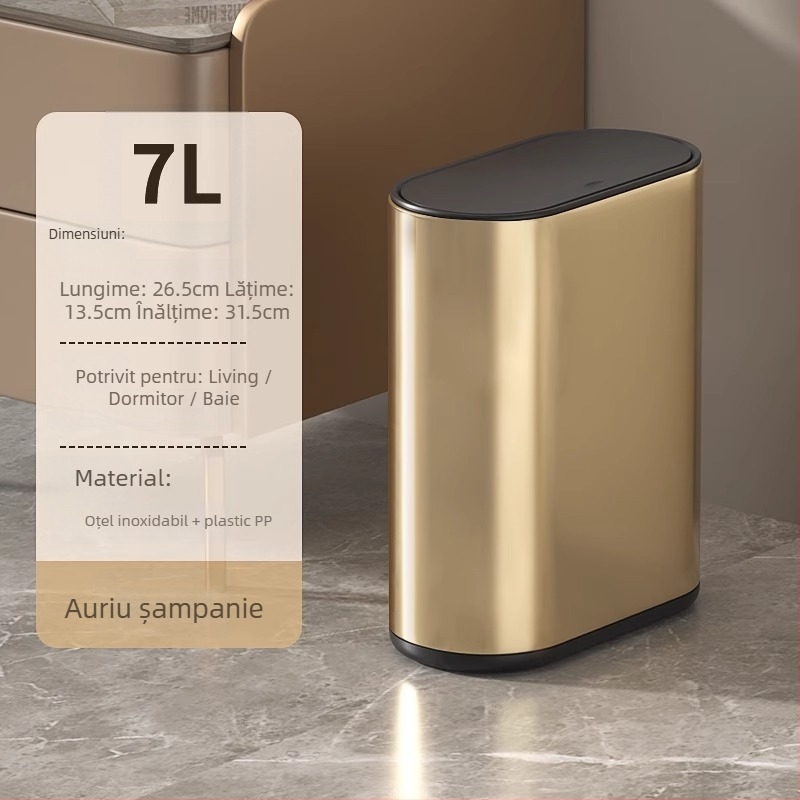 Puting coș de gunoi din oțel inoxidabil, 7L, oval, pentru baie, cu capac apăsat, utilizare casnică