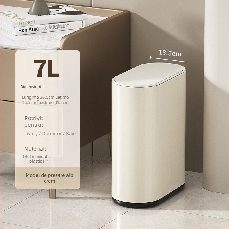 Puting coș de gunoi din oțel inoxidabil, 7L, oval, pentru baie, cu capac apăsat, utilizare casnică
