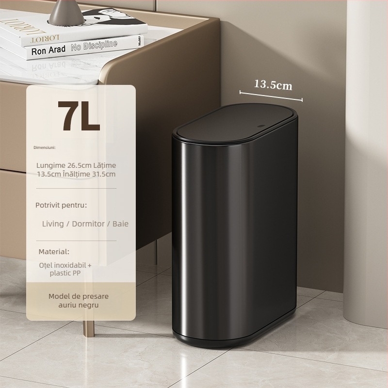 Puting coș de gunoi din oțel inoxidabil, 7L, oval, pentru baie, cu capac apăsat, utilizare casnică