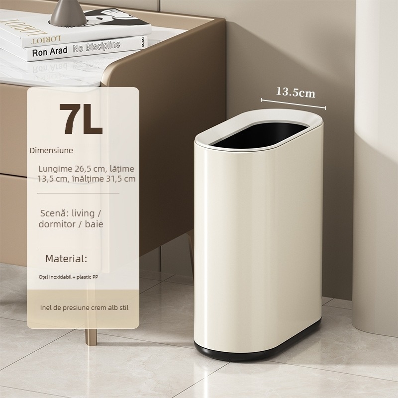 Puting coș de gunoi din oțel inoxidabil, 7L, oval, pentru baie, cu capac apăsat, utilizare casnică