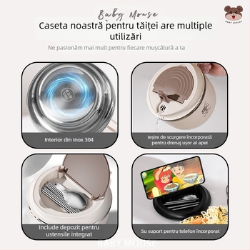 Bol pentru tăiței instant, din oțel inoxidabil 304, rotund, compatibil cu microunde, personalizabil cu logo