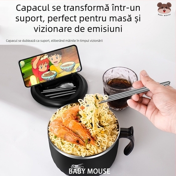 Bol pentru tăiței instant, din oțel inoxidabil 304, rotund, compatibil cu microunde, personalizabil cu logo