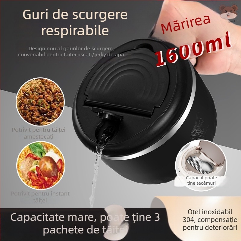 Bol pentru tăiței instant, din oțel inoxidabil 304, rotund, compatibil cu microunde, personalizabil cu logo