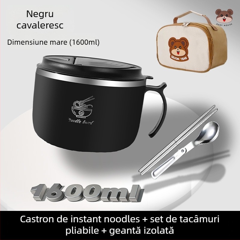 Bol pentru tăiței instant, din oțel inoxidabil 304, rotund, compatibil cu microunde, personalizabil cu logo