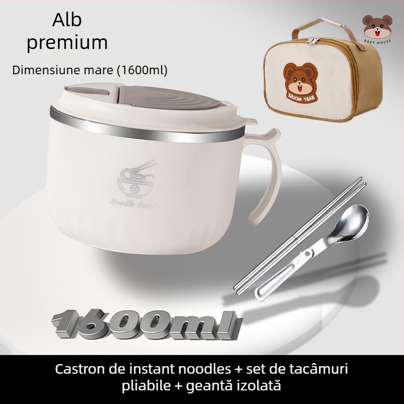 Bol pentru tăiței instant, din oțel inoxidabil 304, rotund, compatibil cu microunde, personalizabil cu logo