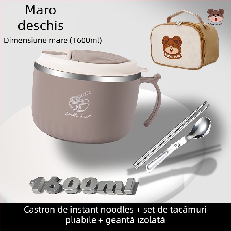 Bol pentru tăiței instant, din oțel inoxidabil 304, rotund, compatibil cu microunde, personalizabil cu logo