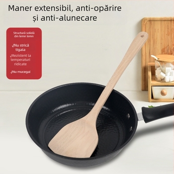 Lingură de gătit din lemn de fag natural, cu mâner din lemn, antiaderentă, rezistentă la temperaturi înalte, antiderapantă, prevenție arsuri