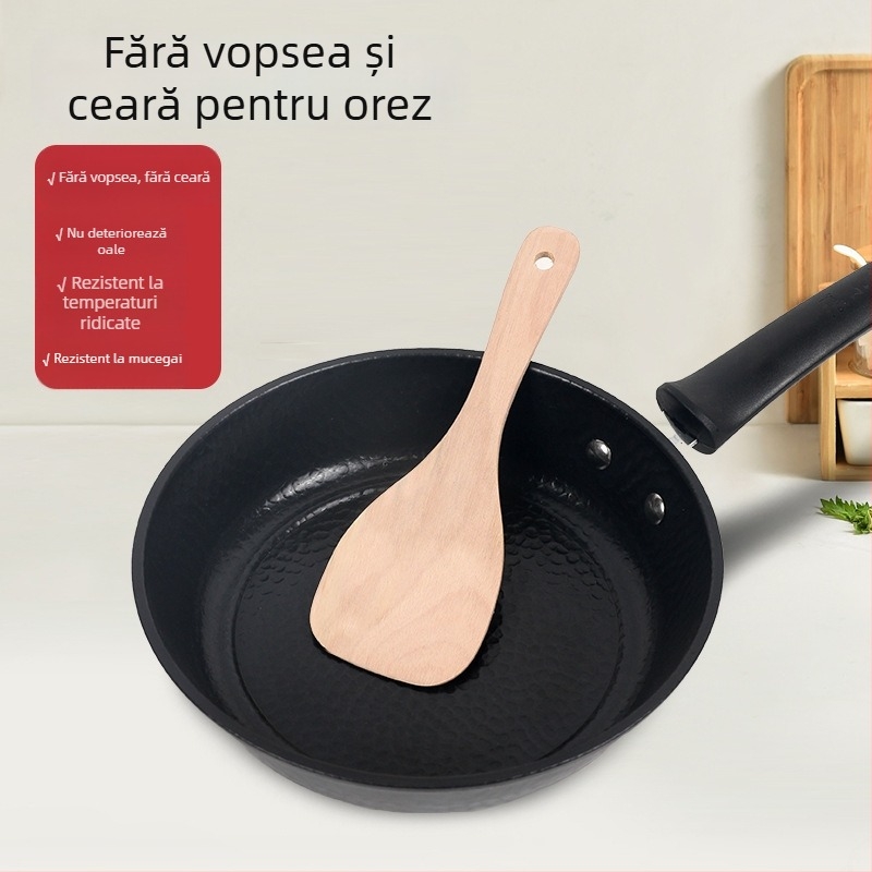 Lingură de gătit din lemn de fag natural, cu mâner din lemn, antiaderentă, rezistentă la temperaturi înalte, antiderapantă, prevenție arsuri