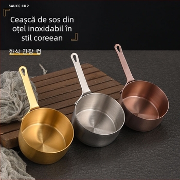 Căniță de sos din oțel inoxidabil cu mâner – farfuriu rotund pentru dipping, veselă de masă în stil japonez, imprimare logo disponibil