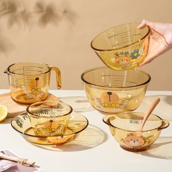 Vas de sticlă Mori gaopai, rezistent la temperaturi înalte, capacitate mare, formă rotundă, compatibil cu microundele, model cu animal