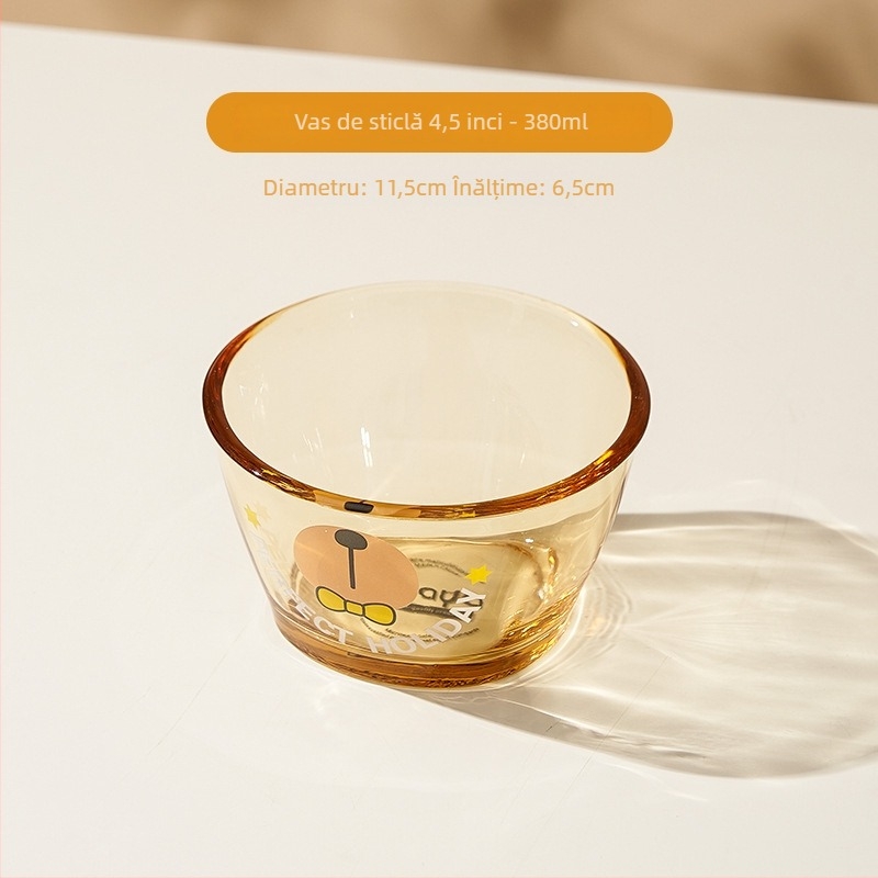 Vas de sticlă Mori gaopai, rezistent la temperaturi înalte, capacitate mare, formă rotundă, compatibil cu microundele, model cu animal