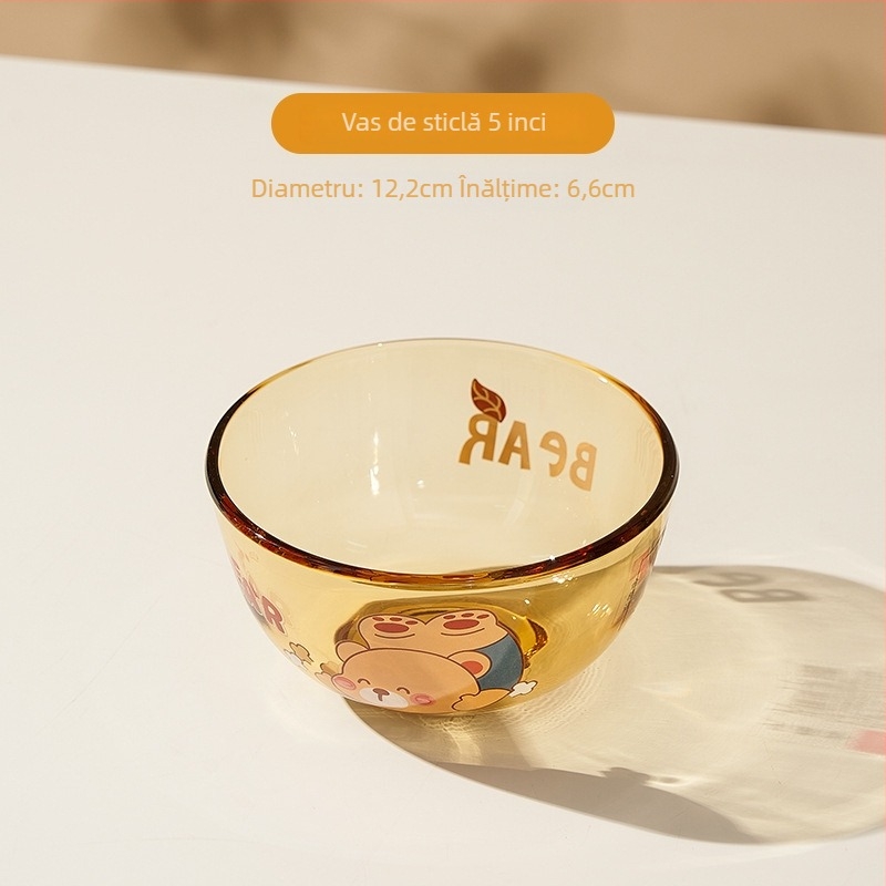 Vas de sticlă Mori gaopai, rezistent la temperaturi înalte, capacitate mare, formă rotundă, compatibil cu microundele, model cu animal
