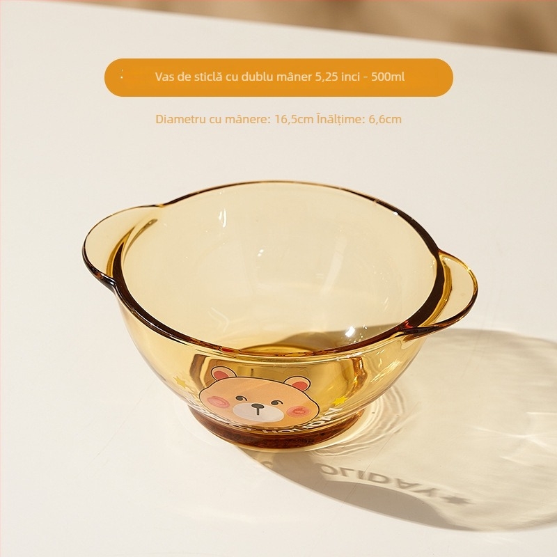 Vas de sticlă Mori gaopai, rezistent la temperaturi înalte, capacitate mare, formă rotundă, compatibil cu microundele, model cu animal