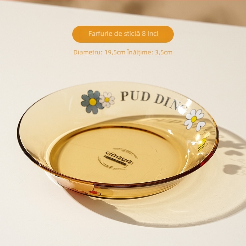 Vas de sticlă Mori gaopai, rezistent la temperaturi înalte, capacitate mare, formă rotundă, compatibil cu microundele, model cu animal