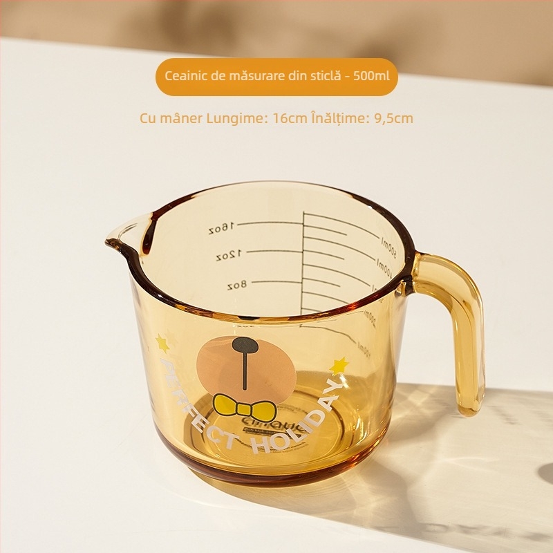 Vas de sticlă Mori gaopai, rezistent la temperaturi înalte, capacitate mare, formă rotundă, compatibil cu microundele, model cu animal