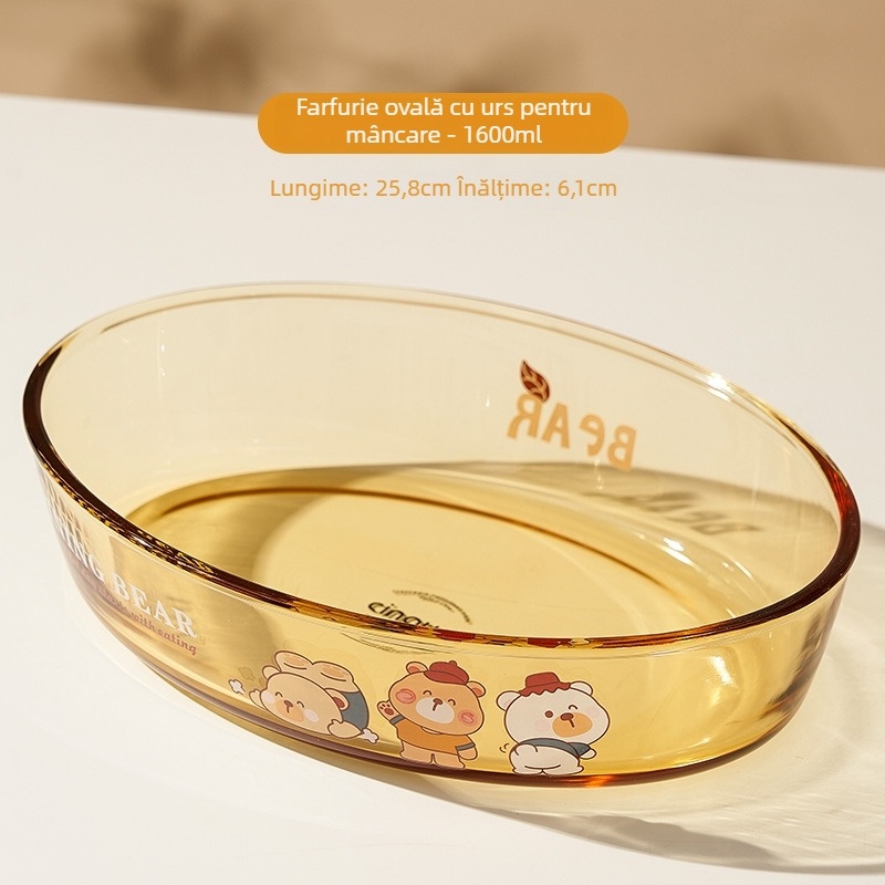 Vas de sticlă Mori gaopai, rezistent la temperaturi înalte, capacitate mare, formă rotundă, compatibil cu microundele, model cu animal