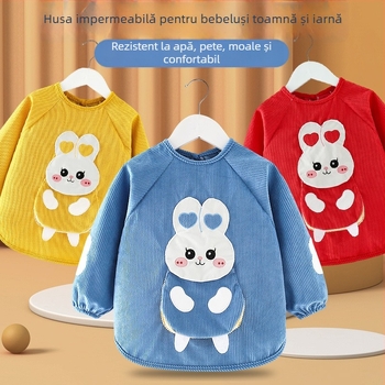 Smock impermeabil cu mâneci lungi pentru copii, imprimeu cartoon, material corduroy, potrivit pentru copii 3–8 ani