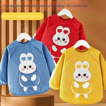 Smock impermeabil cu mâneci lungi pentru copii, imprimeu cartoon, material corduroy, potrivit pentru copii 3–8 ani