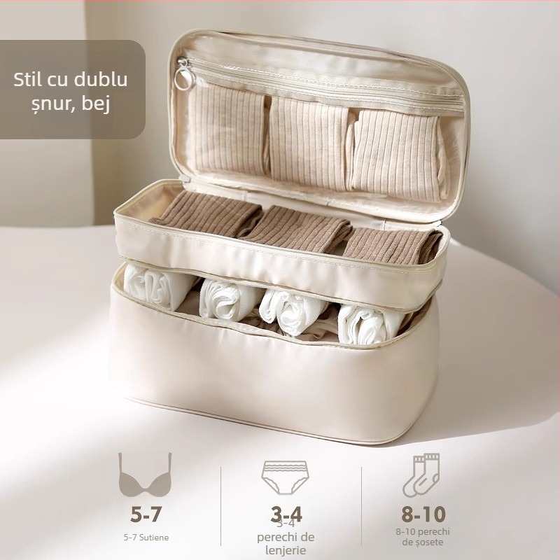 Geantă de depozitare pentru lenjerie și haine pentru călătorie, poliester, multifuncțională, potrivită pentru lenjerie, absorbante și sutiene, stil ușor luxos