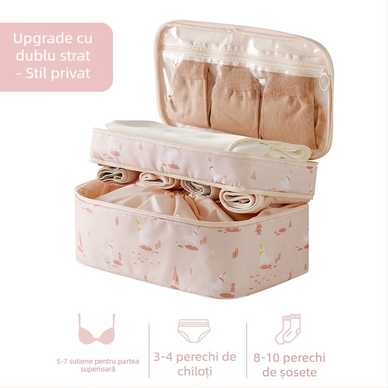 Geantă de depozitare pentru lenjerie și haine pentru călătorie, poliester, multifuncțională, potrivită pentru lenjerie, absorbante și sutiene, stil ușor luxos