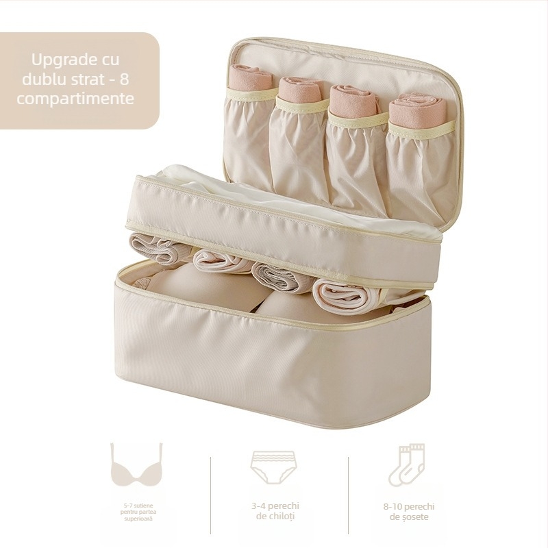 Geantă de depozitare pentru lenjerie și haine pentru călătorie, poliester, multifuncțională, potrivită pentru lenjerie, absorbante și sutiene, stil ușor luxos
