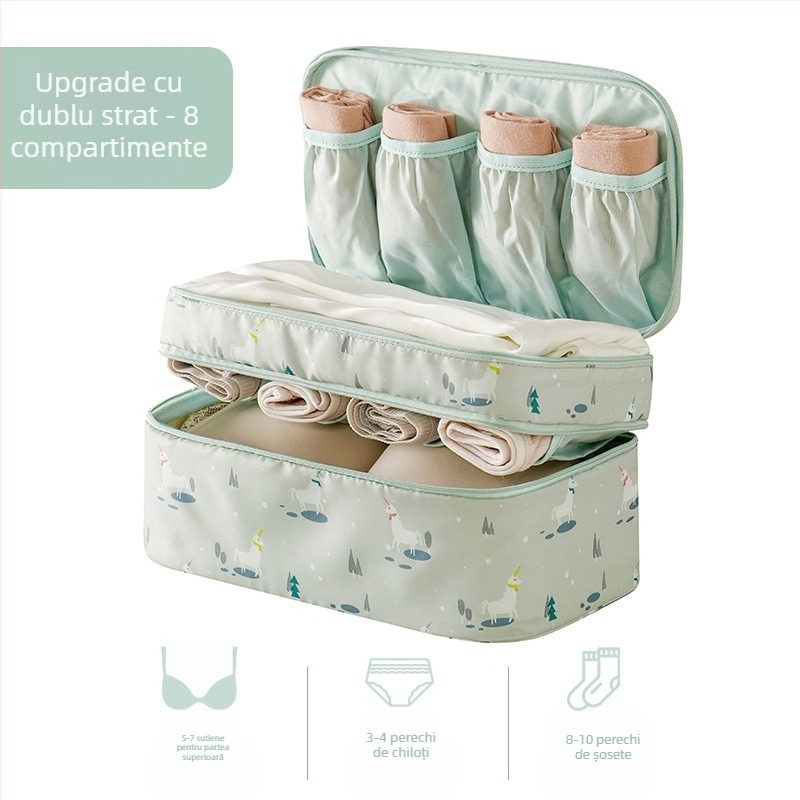 Geantă de depozitare pentru lenjerie și haine pentru călătorie, poliester, multifuncțională, potrivită pentru lenjerie, absorbante și sutiene, stil ușor luxos