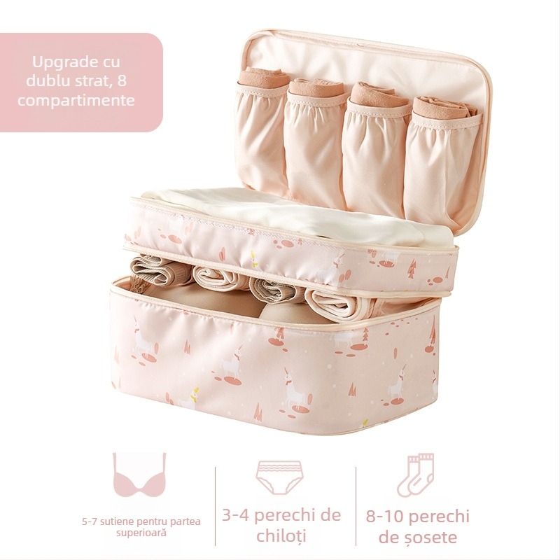 Geantă de depozitare pentru lenjerie și haine pentru călătorie, poliester, multifuncțională, potrivită pentru lenjerie, absorbante și sutiene, stil ușor luxos