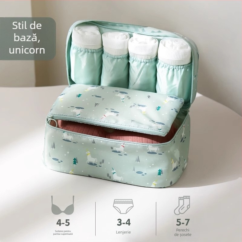 Geantă de depozitare pentru lenjerie și haine pentru călătorie, poliester, multifuncțională, potrivită pentru lenjerie, absorbante și sutiene, stil ușor luxos